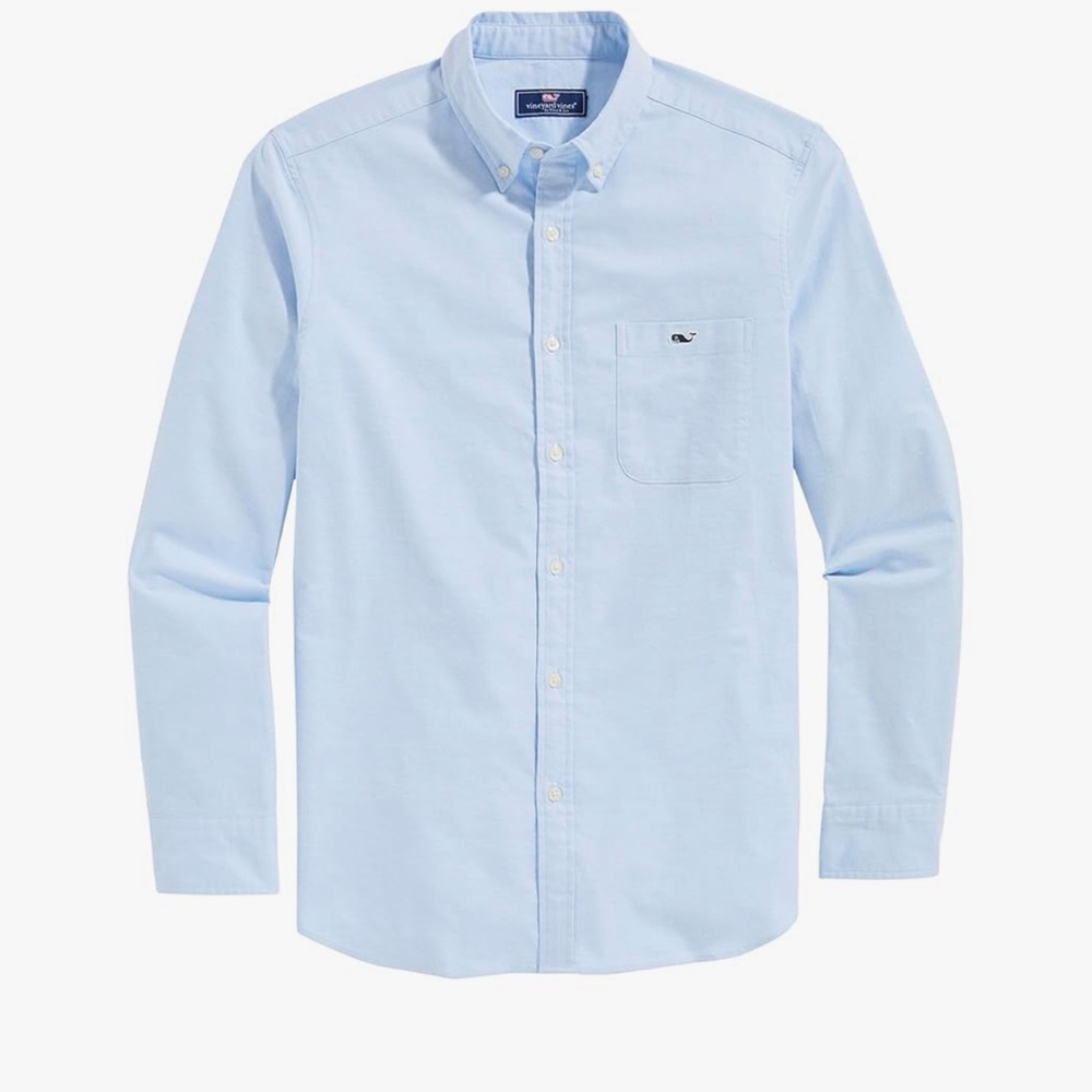 Vineyard Vines Women’s Blue Bayview Button Down One Pocket Long Sleeve Shirt, 10